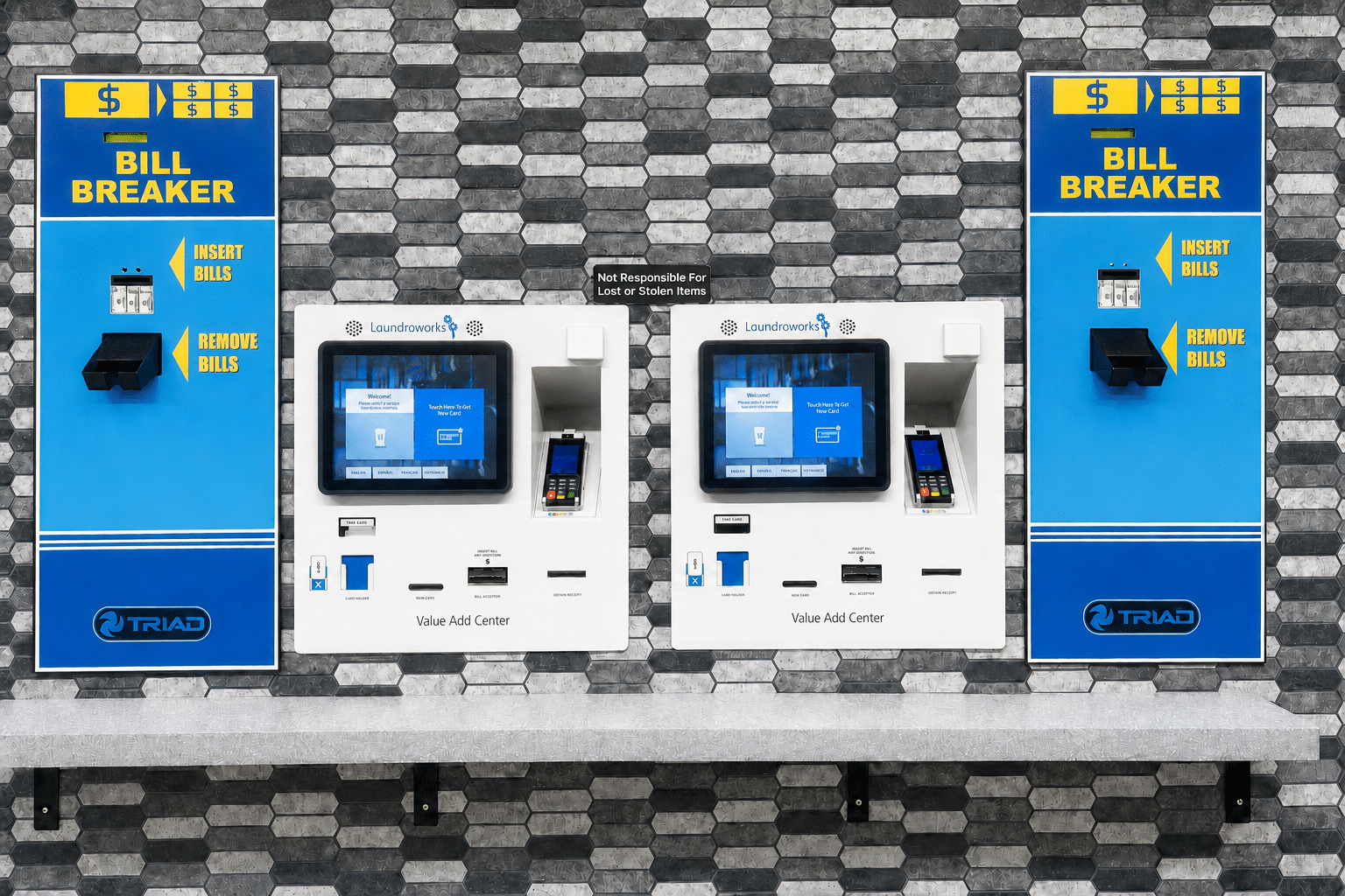 Self service laundromat near me card payment station at Dirty Laundry Express